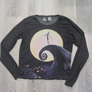 Cakeworthy Sheer Mesh Nightmare Before Christmas long sleeve top Size Small Goth